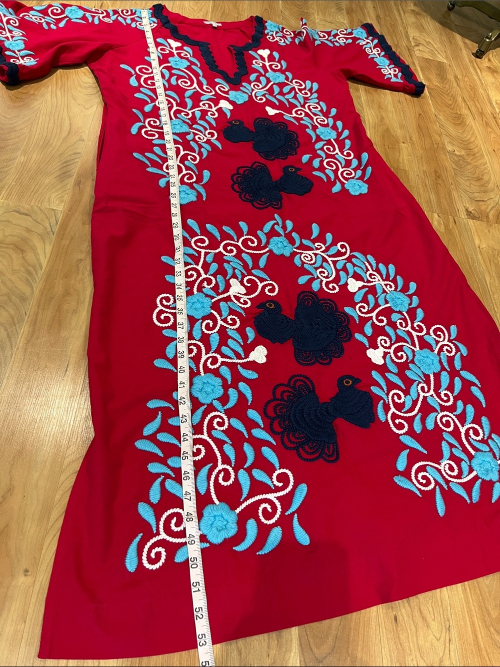 Frances Valentine embroidered charming peacock caftan deep berry navy maxi 12 - Picture 5 of 12